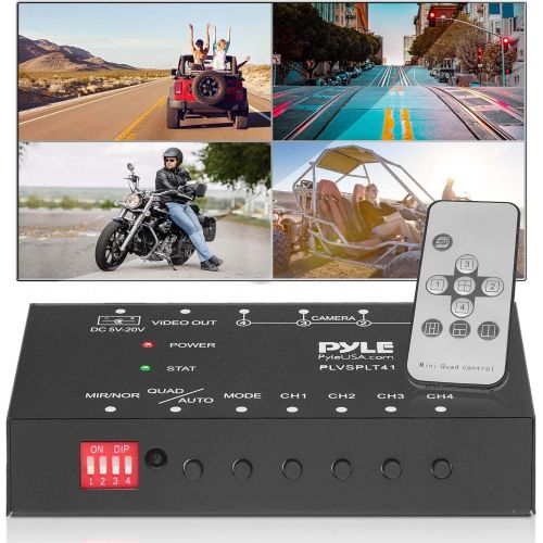  Pyle 4-Channel Car Video Splitter Controller - Digital Picture Video Signal Switcher with Quad Selectable for Backup Camera Video Monitor Systems CCTV Camera, PAL/NTSC Auto Adapting - P