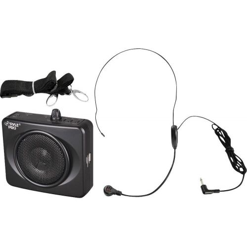  Pyle Portable Waist-Band PA Speaker System - Compact Voice Amplifier and Headset Microphone Set with Built-in Rechargeable Battery, MP3/USB Playback, AUX, Power Adapter, Strap, Belt Cli