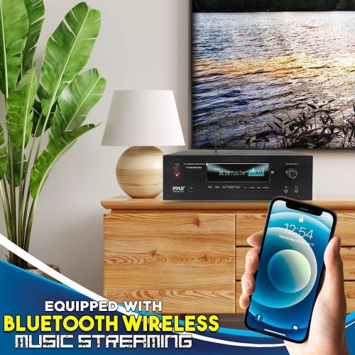  1000W Bluetooth Home Theater Karaoke Receiver - 5.2-Ch Stereo Amplifier 2 UHF Wireless Microphone Video Pass-Through Supports, MP3/USB/HDMI/AM/FM Radio - Pyle PT888BTWM , Black