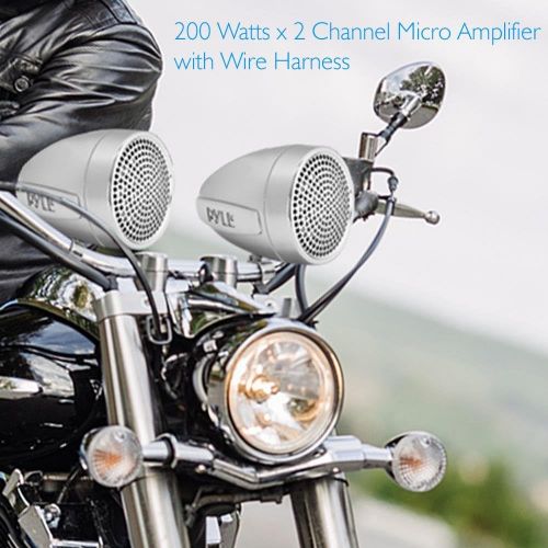  Pyle 300 Watt Weatherproof Motorcycle Speaker and Amplifier System w/ Two 2.25 Inch Waterproof Speakers, AUX IN- Handlebar Mount ATV Mini Stereo Audio Receiver Kit Set - Also for M