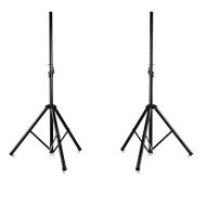Pyle PSTK107 Universal Dual Performance Recording Speaker Tripod Stand Mount Holders Kit with Adjustable Height, Black (2 Pack)