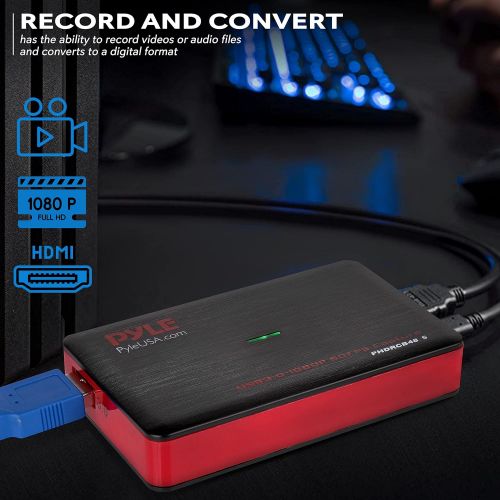  Pyle Capture Card Video Recording System - AV Game Live Streaming, Full HD 1080P Digital Media File Creation System w/ HDMI, Audio for USB, SD, PC, DVD, PS4, PS3, Xbox One, Xbox 360, Wi