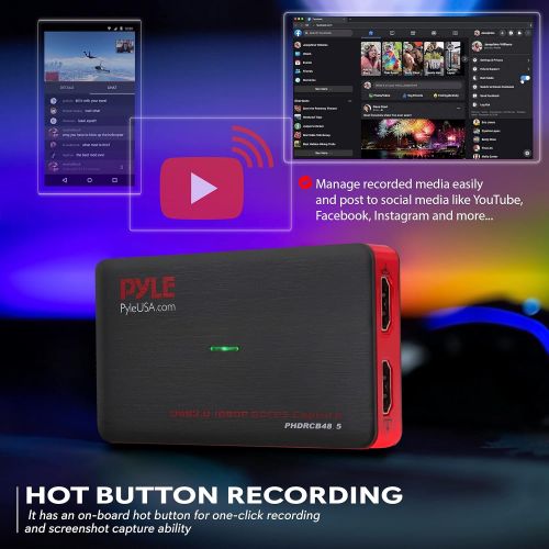  Pyle Capture Card Video Recording System - AV Game Live Streaming, Full HD 1080P Digital Media File Creation System w/ HDMI, Audio for USB, SD, PC, DVD, PS4, PS3, Xbox One, Xbox 360, Wi