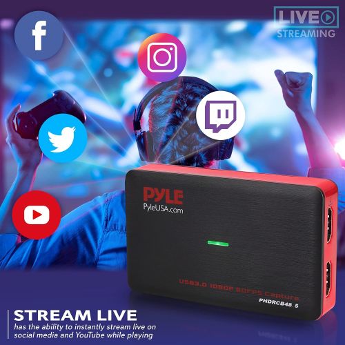  Pyle Capture Card Video Recording System - AV Game Live Streaming, Full HD 1080P Digital Media File Creation System w/ HDMI, Audio for USB, SD, PC, DVD, PS4, PS3, Xbox One, Xbox 360, Wi