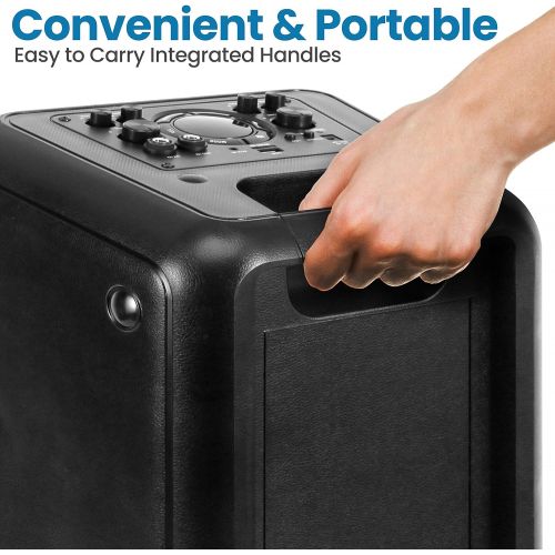  Portable Bluetooth PA Speaker System - 600W Rechargeable Outdoor Bluetooth Speaker Portable PA System w/Recorder, Microphone in, Party Lights, AUX, Radio, Remote - Pyle PPHP288B