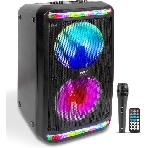  Portable Bluetooth PA Speaker System - 600W Rechargeable Outdoor Bluetooth Speaker Portable PA System w/Recorder, Microphone in, Party Lights, AUX, Radio, Remote - Pyle PPHP288B