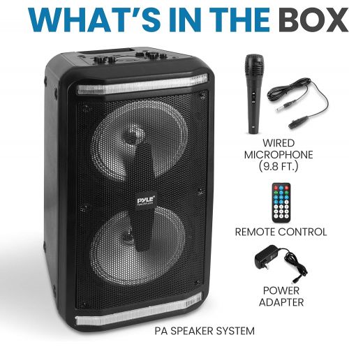  Portable Bluetooth PA Speaker System - 600W Rechargeable Outdoor Bluetooth Speaker Portable PA System w/Recorder, Microphone in, Party Lights, AUX, Radio, Remote - Pyle PPHP288B