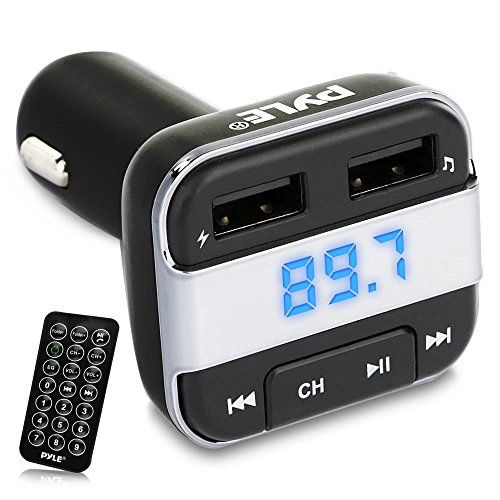  Pyle Universal FM Transmitter and Receiver - Compatible with Bluetooth, Wireless Music Audio Stereo, Radio Adapter, Car Charger, Handsfree Calling, MP3, Dual USB, Micro SD with Digital