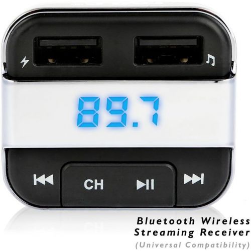  Pyle Universal FM Transmitter and Receiver - Compatible with Bluetooth, Wireless Music Audio Stereo, Radio Adapter, Car Charger, Handsfree Calling, MP3, Dual USB, Micro SD with Digital