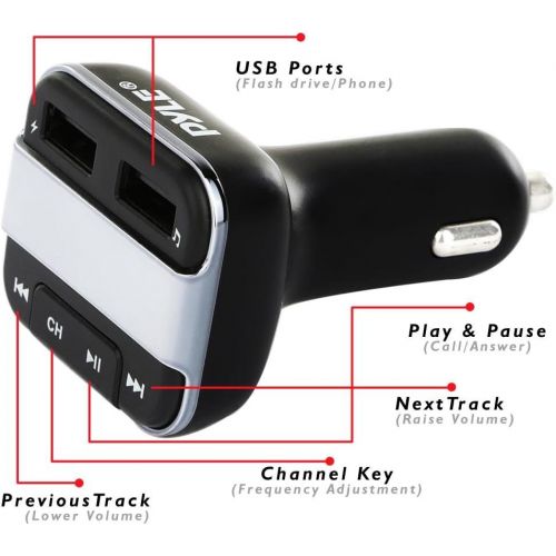  Pyle Universal FM Transmitter and Receiver - Compatible with Bluetooth, Wireless Music Audio Stereo, Radio Adapter, Car Charger, Handsfree Calling, MP3, Dual USB, Micro SD with Digital