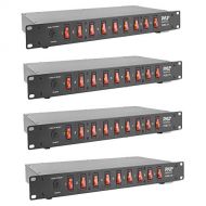 Pyle PDBC70 15 Amp 1800VA Rack Mountable PDU Power Supply Power Strip Surge Protector Extension Cord Plug Strip with 9 Front Switch Outlets and AC Noise Filter (4 Pack)