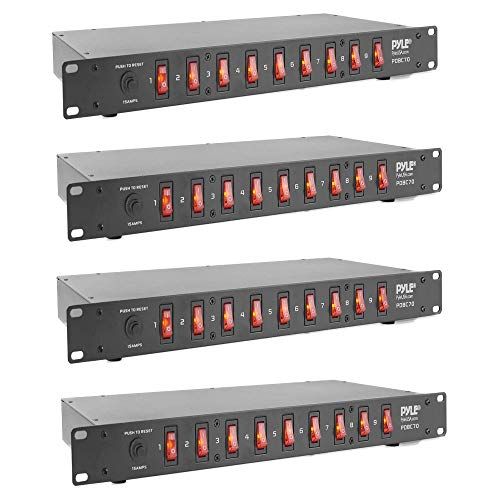  Pyle PDBC70 15 Amp 1800VA Rack Mountable PDU Power Supply Power Strip Surge Protector Extension Cord Plug Strip with 9 Front Switch Outlets and AC Noise Filter (4 Pack)