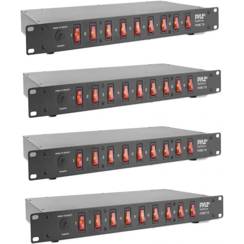  Pyle PDBC70 15 Amp 1800VA Rack Mountable PDU Power Supply Power Strip Surge Protector Extension Cord Plug Strip with 9 Front Switch Outlets and AC Noise Filter (4 Pack)