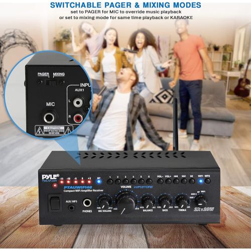  Pyle WiFi Stereo Amplifier Receiver Professional Home Theater Audio System Wireless Bluetooth Connectivity AUX MP3 Music Streaming 1/4 Input & Mic Paging/Mixing Control 240 Watt -