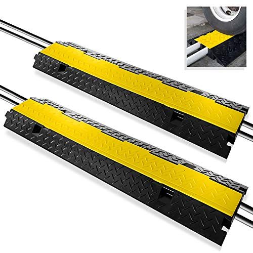  Pyle PCBLCO103X2 Ramp 2 Channel Rubber Floor Cord Concealer-Heavy Duty Cable Protector Wire/Hose/Pipe Hider Driveway Protective Covering Armor, One Size, Yellow