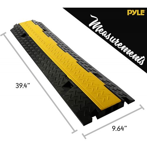  Pyle PCBLCO103X2 Ramp 2 Channel Rubber Floor Cord Concealer-Heavy Duty Cable Protector Wire/Hose/Pipe Hider Driveway Protective Covering Armor, One Size, Yellow