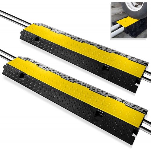  Pyle PCBLCO103X2 Ramp 2 Channel Rubber Floor Cord Concealer-Heavy Duty Cable Protector Wire/Hose/Pipe Hider Driveway Protective Covering Armor, One Size, Yellow