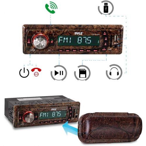  Marine Stereo Receiver Speaker Kit - In-Dash LCD Digital Console Built-in Bluetooth & Microphone 6.5” Waterproof Speakers (2) w/ MP3/USB/SD/AUX/FM Radio Reader & Single DIN - Pyle