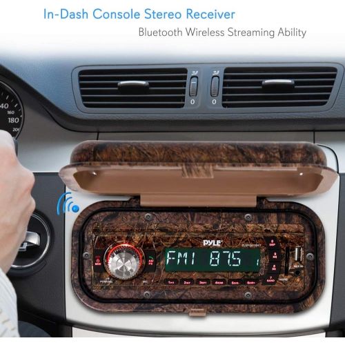  Marine Stereo Receiver Speaker Kit - In-Dash LCD Digital Console Built-in Bluetooth & Microphone 6.5” Waterproof Speakers (2) w/ MP3/USB/SD/AUX/FM Radio Reader & Single DIN - Pyle