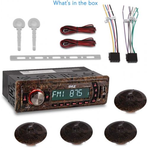  Marine Stereo Receiver Speaker Kit - In-Dash LCD Digital Console Built-in Bluetooth & Microphone 6.5” Waterproof Speakers (2) w/ MP3/USB/SD/AUX/FM Radio Reader & Single DIN - Pyle
