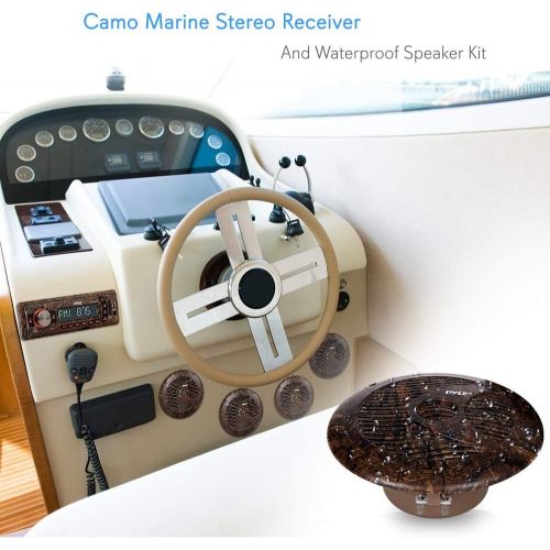  Marine Stereo Receiver Speaker Kit - In-Dash LCD Digital Console Built-in Bluetooth & Microphone 6.5” Waterproof Speakers (2) w/ MP3/USB/SD/AUX/FM Radio Reader & Single DIN - Pyle