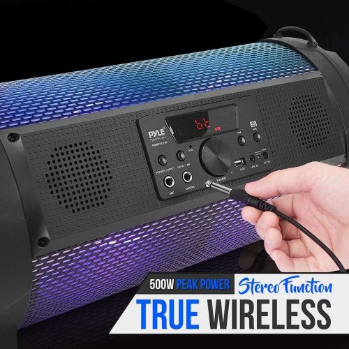  Pyle PBMSPG180 500 Watt Portable Bluetooth Wireless Indoor/Outdoor BoomBox Speakers Stereo with LED Lights, LCD Display Screen, Microphone, (4 Pack)