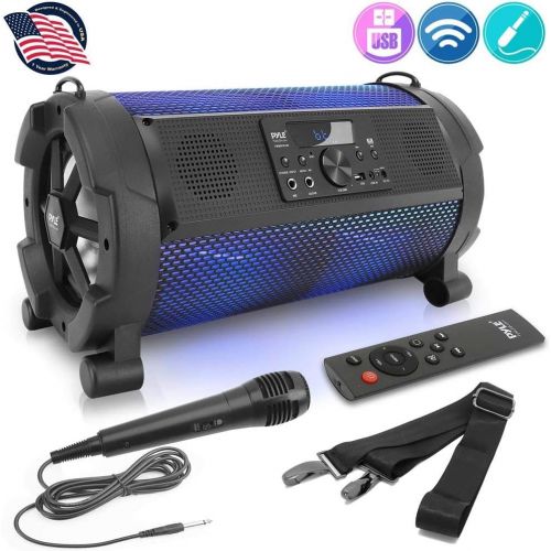  Pyle PBMSPG180 500 Watt Portable Bluetooth Wireless Indoor/Outdoor BoomBox Speakers Stereo with LED Lights, LCD Display Screen, Microphone, (4 Pack)