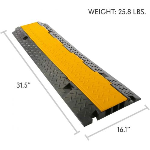  Pyle Durable Cable Protective Ramp Cover - Supports 33000lbs 4-Channel Heavy-Duty Cord Protection w/Flip-Open Top Cover, 31.5” x 16.1” x 3.14” Cable Concealer for Indoor/Outdoor, 2