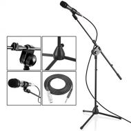 PYLE Dynamic Microphone and Tripod Stand Arm Mic Length 7.48 Inch w/Acoustic Pop Filter-Includes 15 ft XLR Cable, Black (PMKSM20)