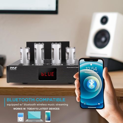  Pyle Bluetooth Tube Amplifier Stereo Receiver - 500W Home Theater Audio Desktop Stereo Vacuum Tube Hi-Fi Power Amplifier Receiver w/ 4 Vacuum Tubes, USB Reader, CD/DVD Input, Subwoofer