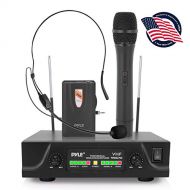 pyle 2-Channel VHF Wireless Microphone System-Battery Operated, One Handheld Microphone & One Belt Pack Transmitter with Headset Mic, Rack Mountable PDWM2700