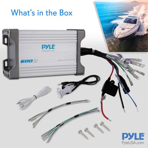  Pyle 2-Channel Marine Amplifier Receiver - Waterproof and Weatherproof Audio Subwoofer for Boat Stereo Speaker & Other Watercraft - 600 Watt Power, Wired RCA, AUX and MP3 Audio Inp