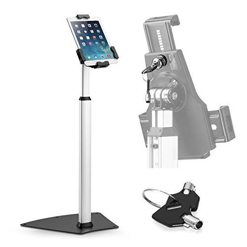  Pyle Anti-Theft Tablet Security Stand Kiosk - Heavy Duty Aluminum Metal Floor Standing Mount Tablet Case Holder Display w/Height Adjustable Pole, Fits iPad Mini 2 3 4 Air Samsung Tablet