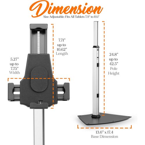  Pyle Anti-Theft Tablet Security Stand Kiosk - Heavy Duty Aluminum Metal Floor Standing Mount Tablet Case Holder Display w/Height Adjustable Pole, Fits iPad Mini 2 3 4 Air Samsung Tablet
