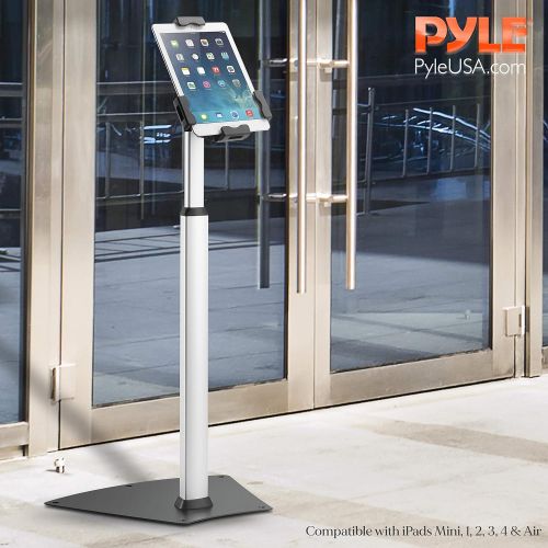  Pyle Anti-Theft Tablet Security Stand Kiosk - Heavy Duty Aluminum Metal Floor Standing Mount Tablet Case Holder Display w/Height Adjustable Pole, Fits iPad Mini 2 3 4 Air Samsung Tablet