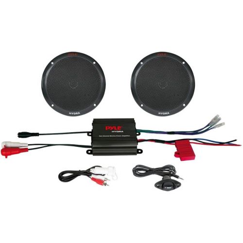  Pyle PLMRKT2B 2 Channel 400 Watt Waterproof Micro Marine Amplifier and 6.5-Inch Speaker System