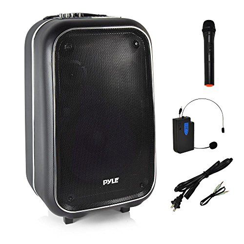  Pyle 12 Inch Full Range Portable Bluetooth Karaoke Loudspeaker, Karaoke Microphone, Built-in Rechargeable Battery with FM Radio. (PWMA1225BT), Black