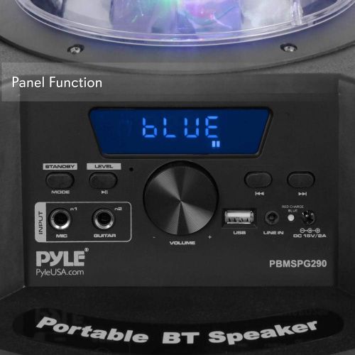  Pyle Outdoor Wireless Boombox Stereo System - 800W Portable Bluetooth Compatible Rechargeable Speaker w/FM Radio USB / MP3 Player Aux, 1/4 in, LED Lights - Microphone, Remote Audio Cabl