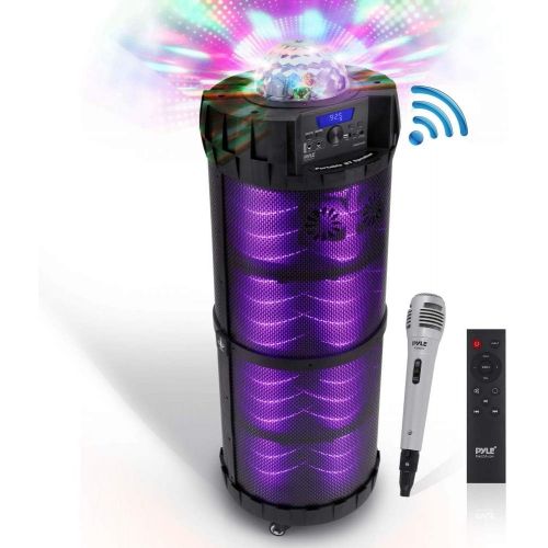  Pyle Outdoor Wireless Boombox Stereo System - 800W Portable Bluetooth Compatible Rechargeable Speaker w/FM Radio USB / MP3 Player Aux, 1/4 in, LED Lights - Microphone, Remote Audio Cabl