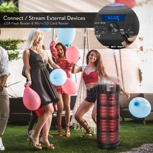  Pyle Outdoor Wireless Boombox Stereo System - 800W Portable Bluetooth Compatible Rechargeable Speaker w/FM Radio USB / MP3 Player Aux, 1/4 in, LED Lights - Microphone, Remote Audio Cabl