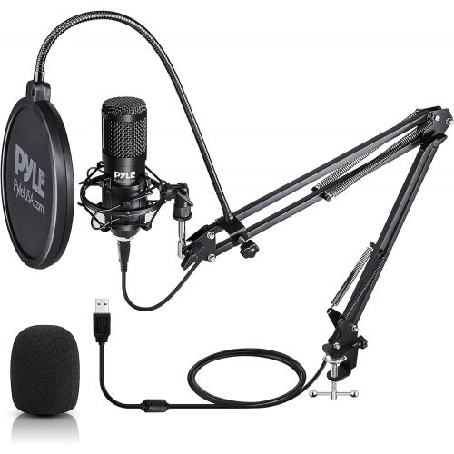  USB Microphone Boom Mic Kit - Audio Cardioid Condenser Mic w/Boom Arm Stand and Pop Filter - for Gaming PS4, Streaming, Podcast Kit, Studio, YouTube, Works w/Windows Mac PC - Pyle