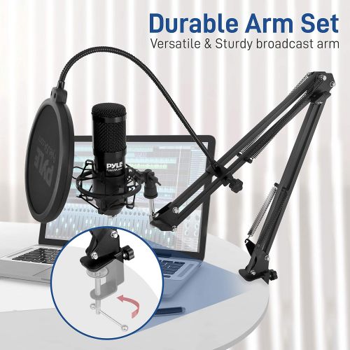  USB Microphone Boom Mic Kit - Audio Cardioid Condenser Mic w/Boom Arm Stand and Pop Filter - for Gaming PS4, Streaming, Podcast Kit, Studio, YouTube, Works w/Windows Mac PC - Pyle