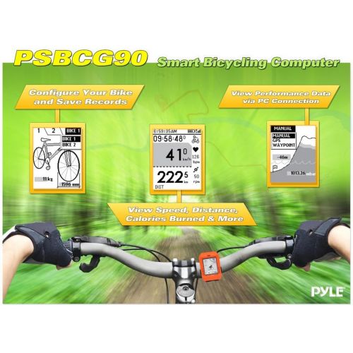  Pyle Wireless Smart Sport Bicycle Computer - Mountain Bike Mini Cycling Biking Monitor Sensor w/ GPS Navigation, RPM, Speedometer, Odometer, ANT+ Technology, Handlebar Mount Holder - Py