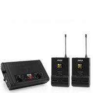 Pyle Compact UHF Wireless Microphone System - Pro Portable Dual Channel Desktop Digital Mic Receiver Set w/ 2 Belt-Pack Transmitter, Receiver, 2 Headset Lavalier Mics, Battery, For Home