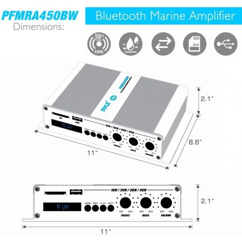  Pyle Home Marine Car Amplifier - 4-Channel Bridgeable Compact 400 Watt RMS 4 OHM Full Range Monoblock Stereo & Waterproof - Wireless Bluetooth Receiver Audio Speaker w/ LCD Digital