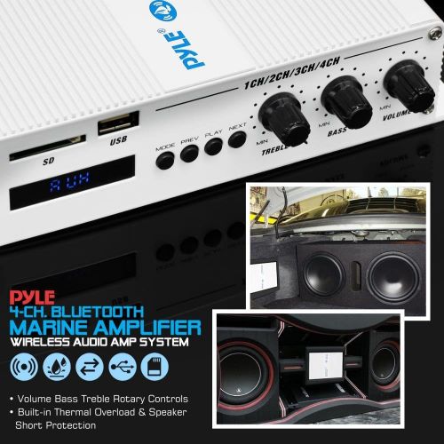  Pyle Home Marine Car Amplifier - 4-Channel Bridgeable Compact 400 Watt RMS 4 OHM Full Range Monoblock Stereo & Waterproof - Wireless Bluetooth Receiver Audio Speaker w/ LCD Digital