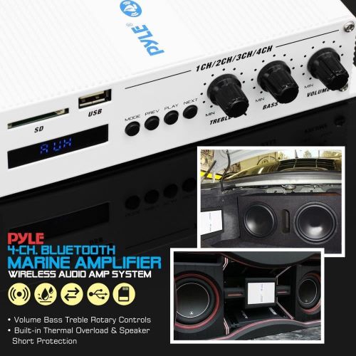  Pyle Home Marine Car Amplifier - 4-Channel Bridgeable Compact 400 Watt RMS 4 OHM Full Range Monoblock Stereo & Waterproof - Wireless Bluetooth Receiver Audio Speaker w/ LCD Digital