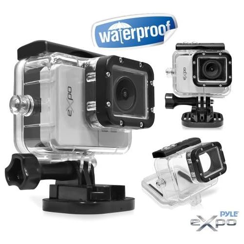  Pyle Expo Sports Action Camera - HD 1080P Mini Hi-Res Camcorder w/ Wifi, 20MP Cam, 2 Screen USB SD Card HDMI, Battery - Waterproof Case, USB Cable, Wireless Remote Control, Mount -
