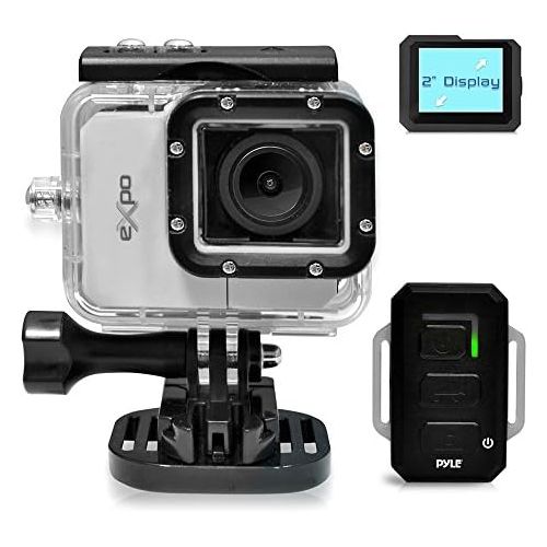  Pyle Expo Sports Action Camera - HD 1080P Mini Hi-Res Camcorder w/ Wifi, 20MP Cam, 2 Screen USB SD Card HDMI, Battery - Waterproof Case, USB Cable, Wireless Remote Control, Mount -