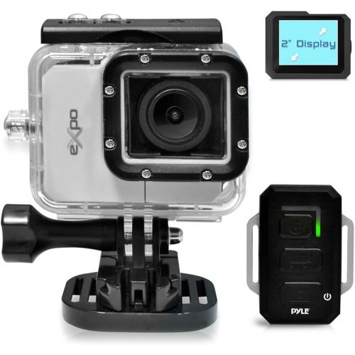  Pyle Expo Sports Action Camera - HD 1080P Mini Hi-Res Camcorder w/ Wifi, 20MP Cam, 2 Screen USB SD Card HDMI, Battery - Waterproof Case, USB Cable, Wireless Remote Control, Mount -